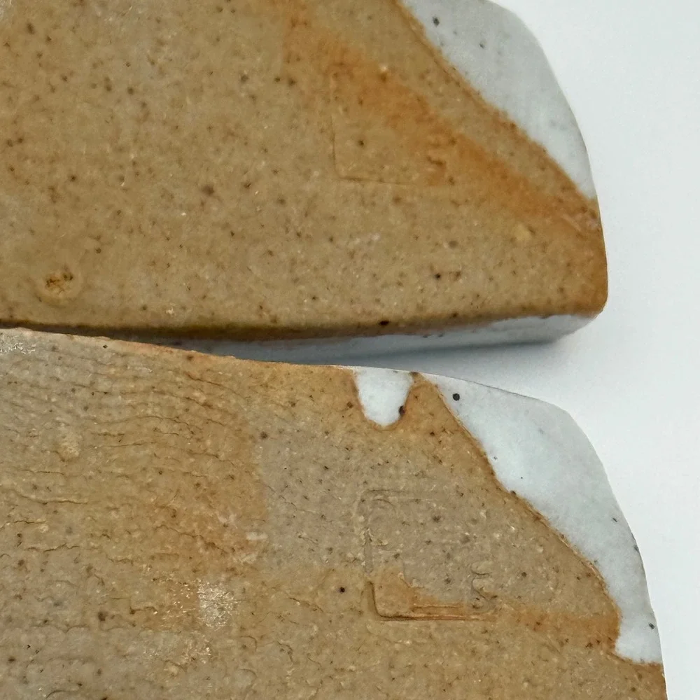 4 Handmade Stoneware Chopstick Rests –‎ Rustic Floral Medallion, Greige Glaze